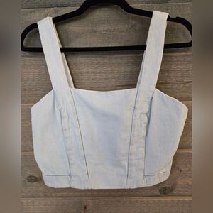 Zara TRF Denim Cotton Crop Top Size Medium Light Wash